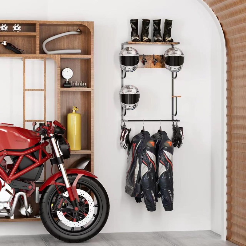Motorcycle Gear Display Rack - Suporte de Capacete de Madeira para